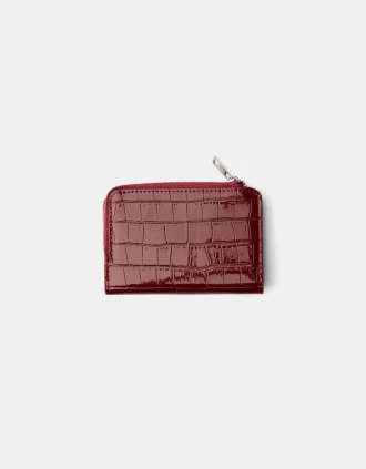 Monedero con estampado animal efecto charol grabado Burgundy Monedero con estampado animal efecto charol grabado Burgundy