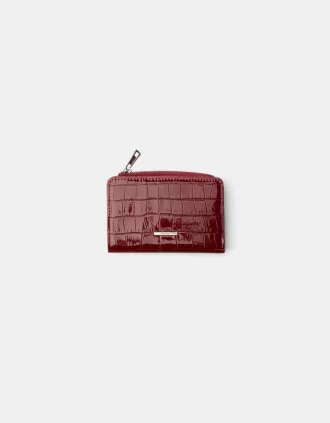 Monedero con estampado animal efecto charol grabado Burgundy Monedero con estampado animal efecto charol grabado Burgundy