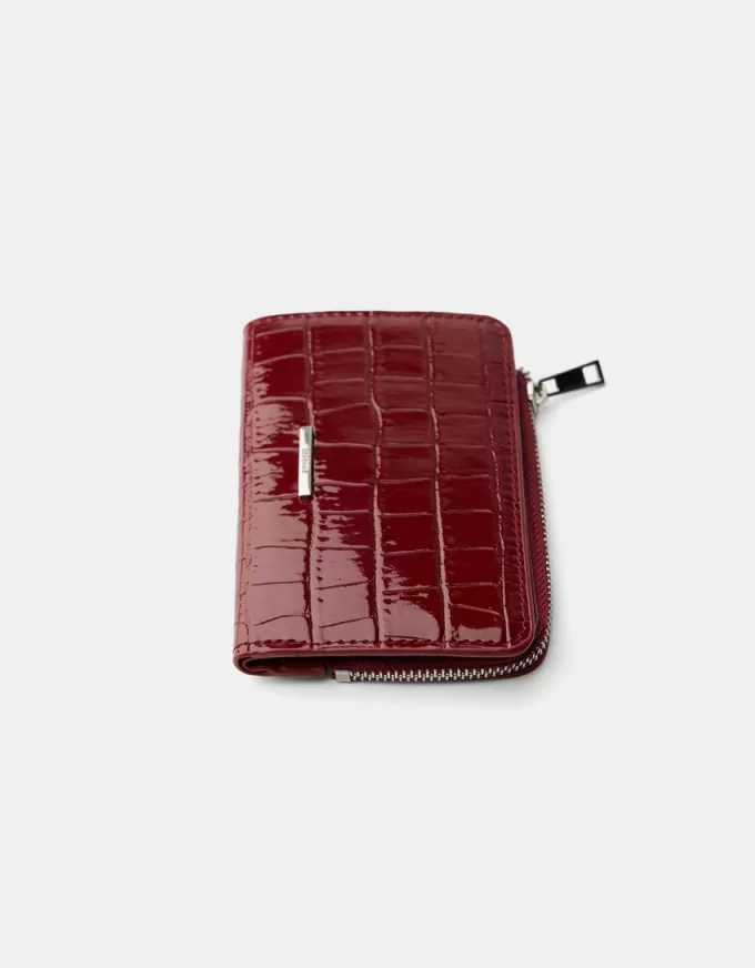 Monedero con estampado animal efecto charol grabado Burgundy