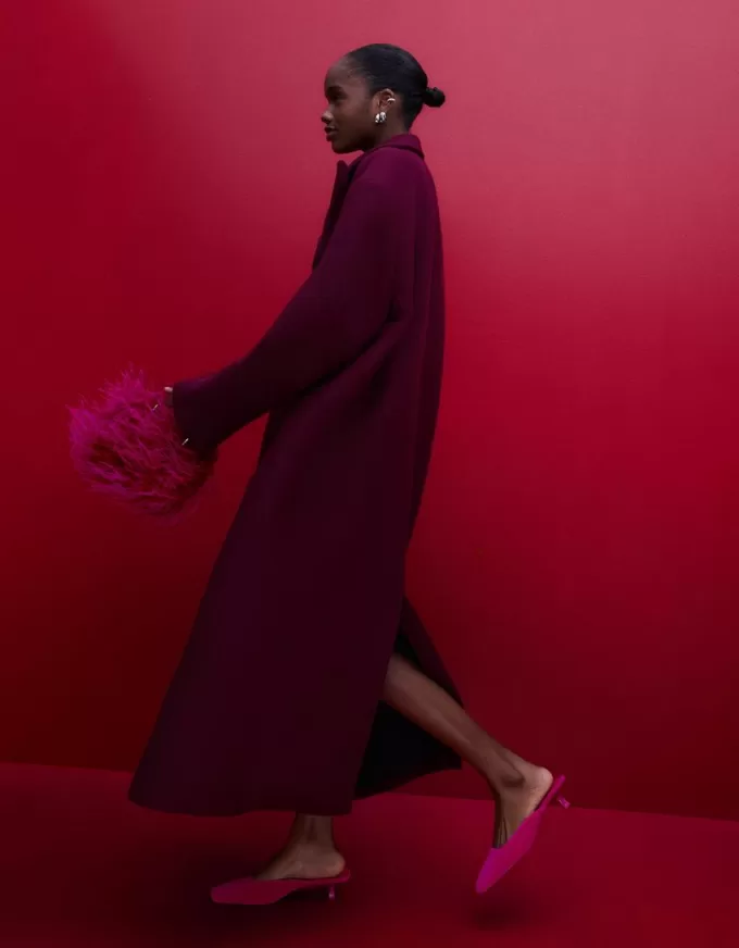 Mules de terciopelo con tacón FUCHSIA