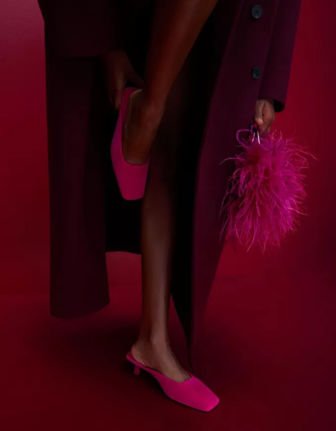 Mules de terciopelo con tacón FUCHSIA