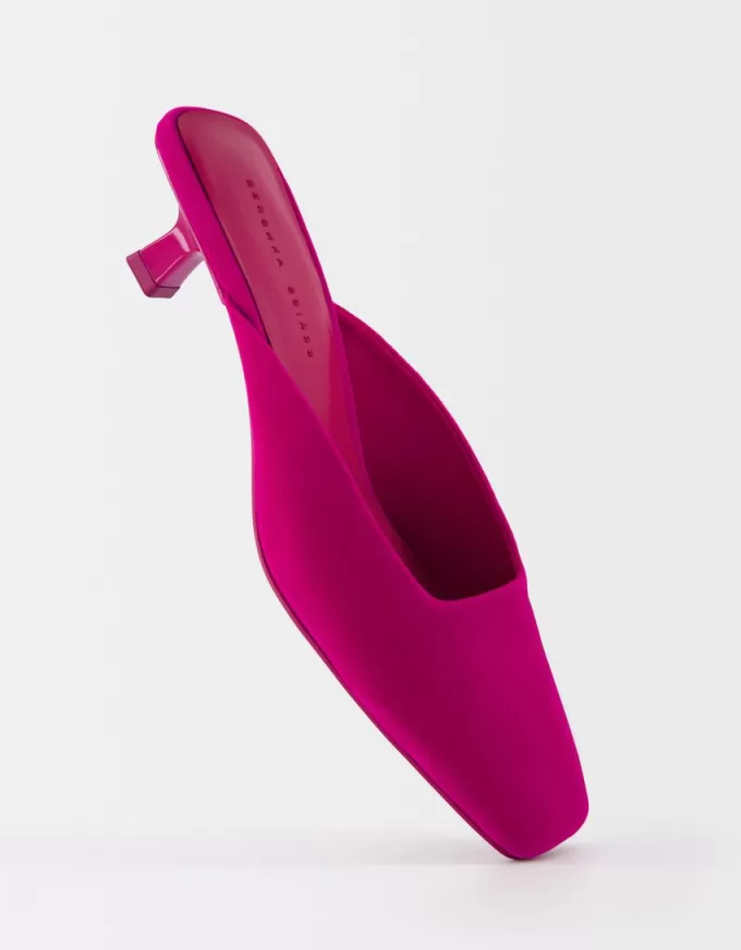 Mules de terciopelo con tacón FUCHSIA