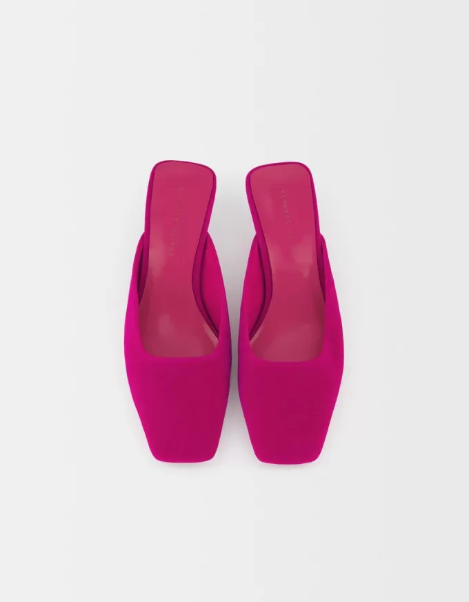 Mules de terciopelo con tacón FUCHSIA