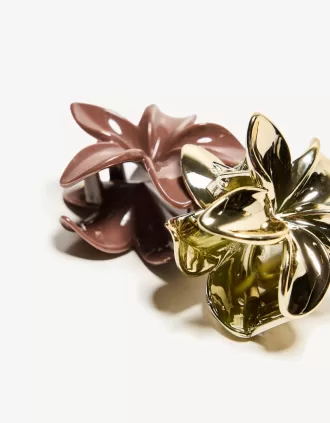 Pack de 2 pasadores para el pelo con flores metalizadas Gold