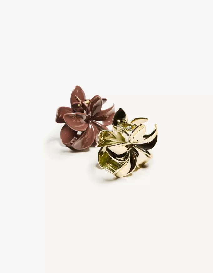 Pack de 2 pasadores para el pelo con flores metalizadas Gold Pack de 2 pasadores para el pelo con flores metalizadas Gold