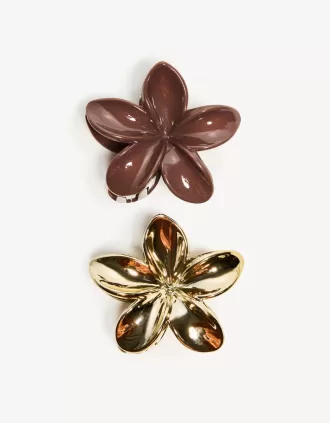 Pack de 2 pasadores para el pelo con flores metalizadas Gold