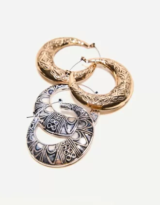 Pack de 2 pendientes de aro bohemios Silver