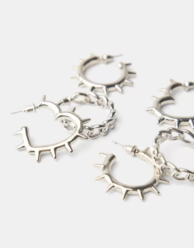 Pack de 3 pendientes de aro estilo grunge Silver Pack de 3 pendientes de aro estilo grunge Silver
