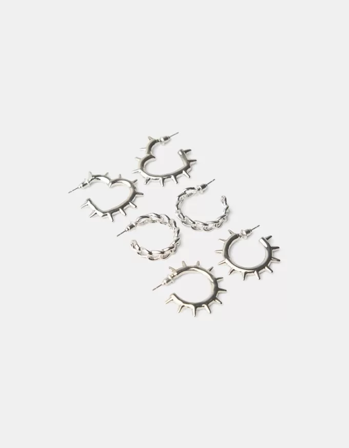 Pack de 3 pendientes de aro estilo grunge Silver Pack de 3 pendientes de aro estilo grunge Silver