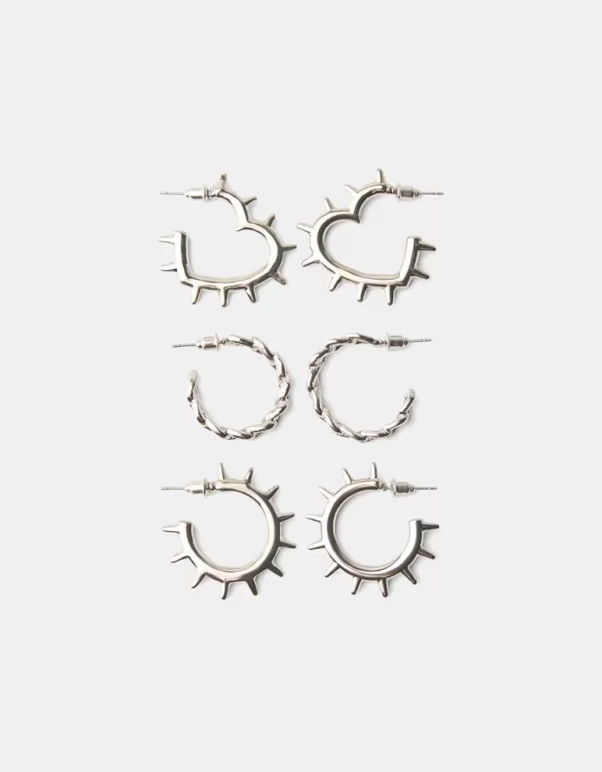 Pack de 3 pendientes de aro estilo grunge Silver Pack de 3 pendientes de aro estilo grunge Silver