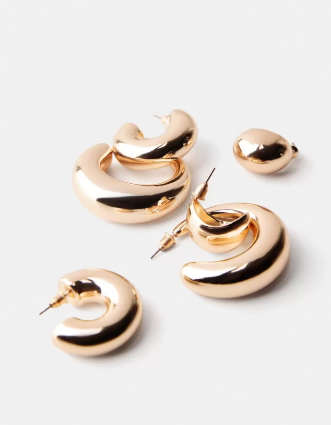 Pack de 3 pendientes de aro gruesos Gold