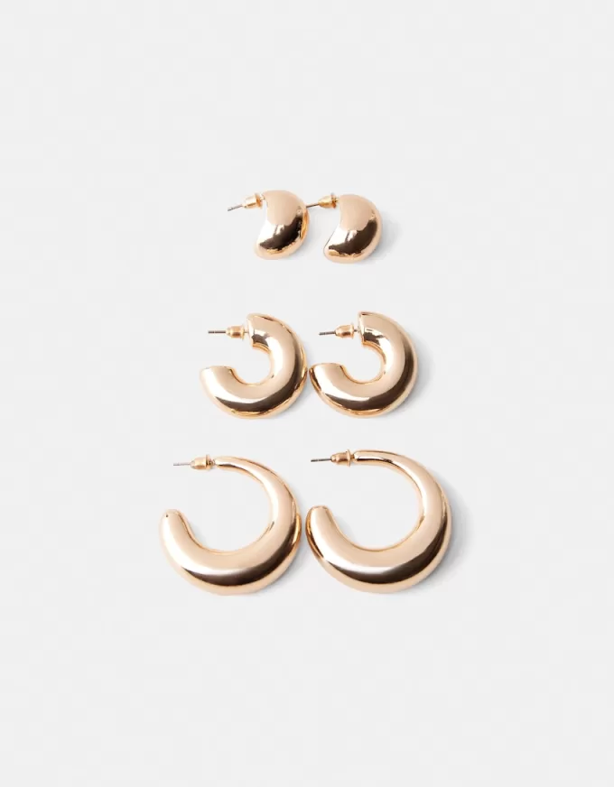Pack de 3 pendientes de aro gruesos Gold