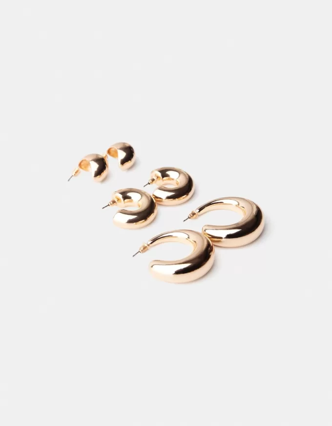 Pack de 3 pendientes de aro gruesos Gold