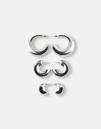Pack de 3 pendientes de aro gruesos Silver