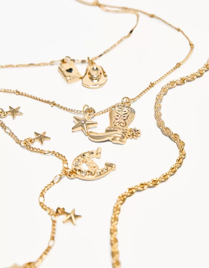 Pack de 4 collares con colgantes Gold