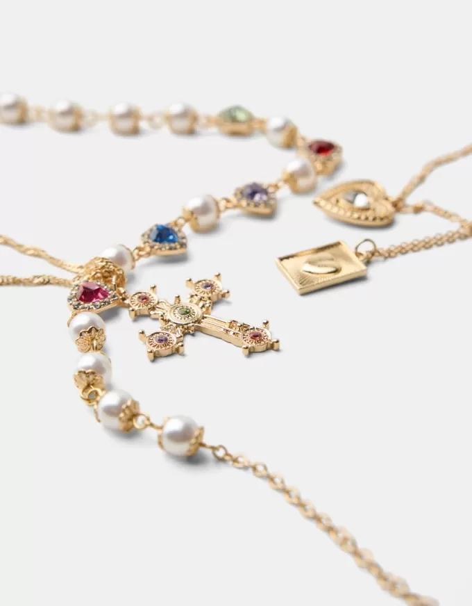 Pack de 4 collares con cruces de strass Gold