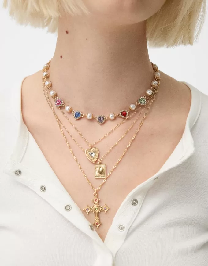 Pack de 4 collares con cruces de strass Gold