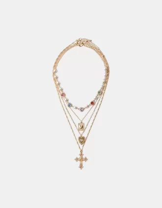 Pack de 4 collares con cruces de strass Gold