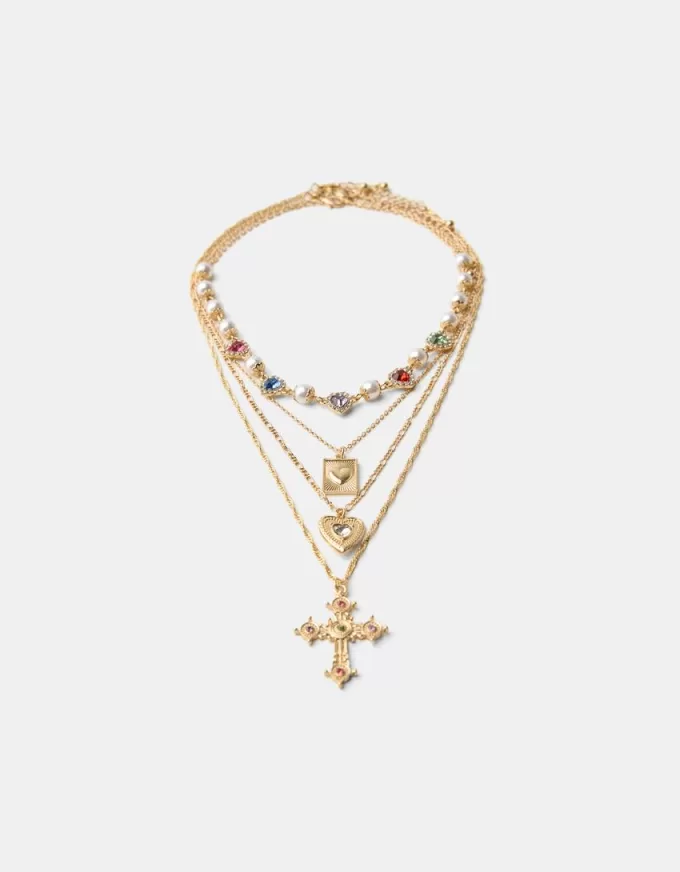 Pack de 4 collares con cruces de strass Gold