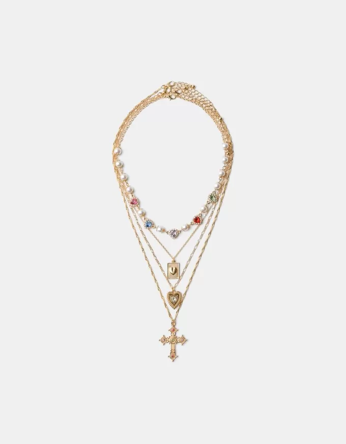 Pack de 4 collares con cruces de strass Gold