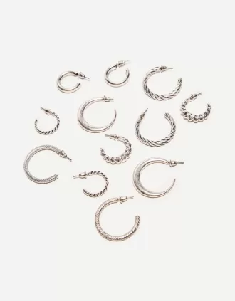 Pack de 6 pendientes de aro bohemios Silver