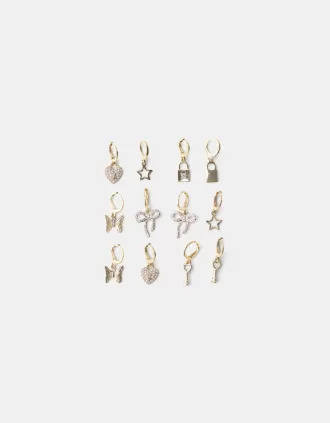 Pack de 6 pendientes de strass Gold