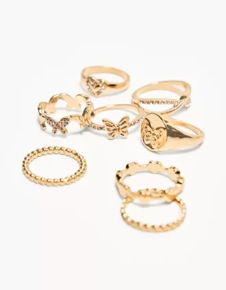 Pack de 8 anillos de mariposa Gold