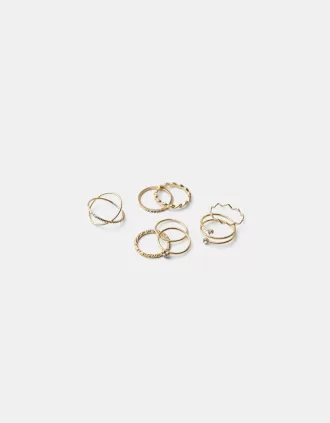 Pack de 9 anillos de strass Gold
