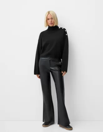 Pantalón acampanado de piel sintética Black