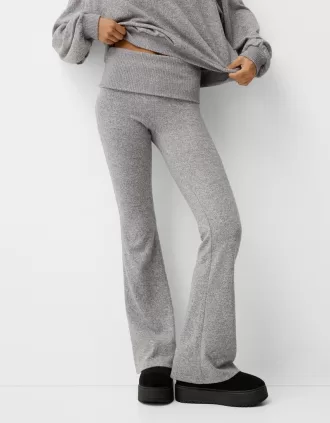 Pantalón acampanado de tacto suave con cintura doblada Grey