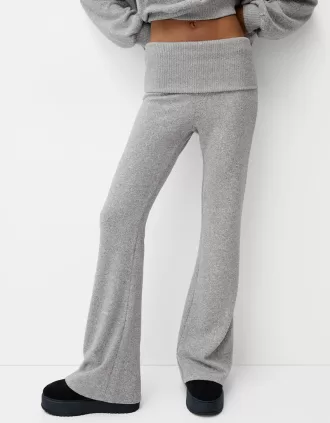 Pantalón acampanado de tacto suave con cintura doblada Grey