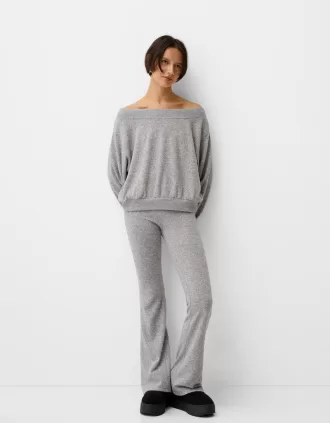 Pantalón acampanado de tacto suave con cintura doblada Grey