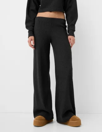 Pantalón ancho canalé tacto suave Dark grey