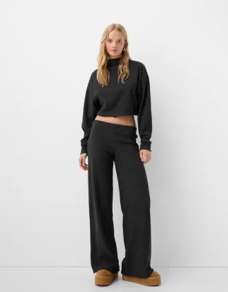 Pantalón ancho canalé tacto suave Dark grey