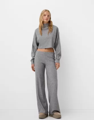 Pantalón ancho canalé tacto suave Grey