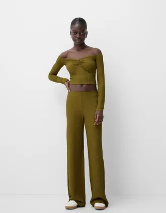 Pantalón ancho con relieve Green