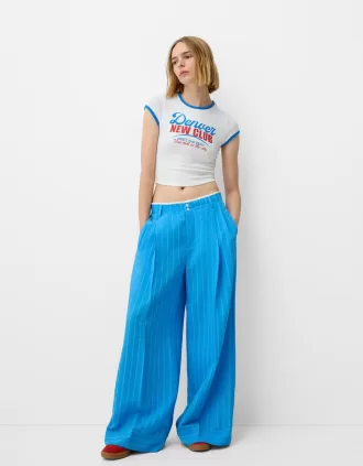 Pantalón ancho de popelina Blue