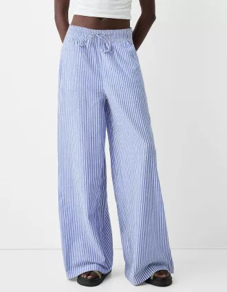 Pantalón ancho de rayas con efecto arrugado Blue