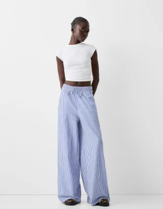 Pantalón ancho de rayas con efecto arrugado Blue