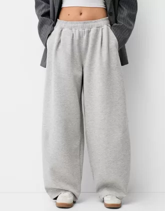 Pantalón barril de felpa con pinzas Grey