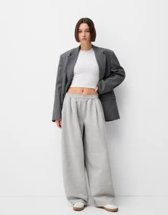 Pantalón barril de felpa con pinzas Grey