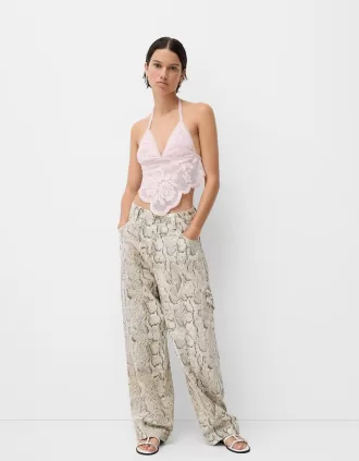 Pantalón carpintero animal print Multicolored