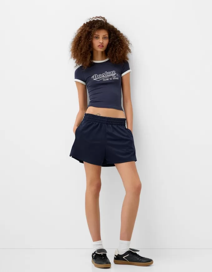 Pantalón corto retro con raya lateral Navy