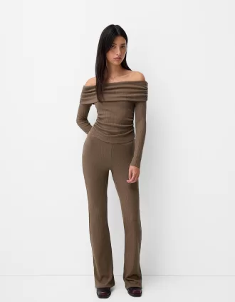 Pantalón culotte canalé evasé Sand
