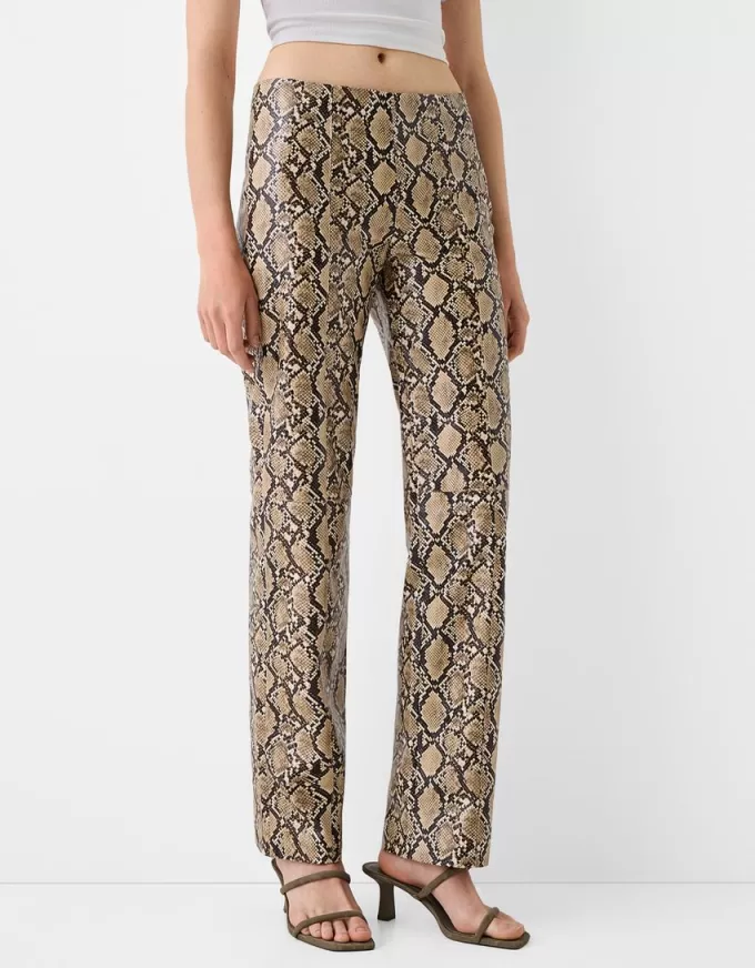 Pantalón efecto piel animal print Beige
