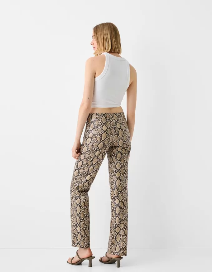 Pantalón efecto piel animal print Beige