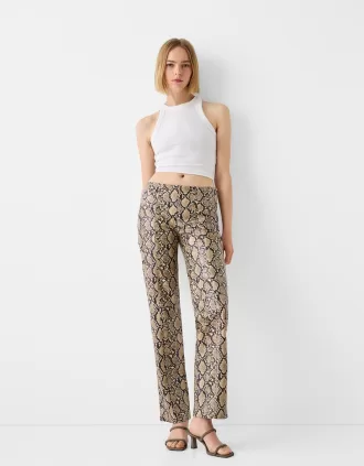 Pantalón efecto piel animal print Beige