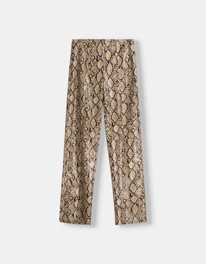 Pantalón efecto piel animal print Beige