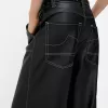 Pantalón efecto piel contraste cinturón Black