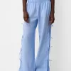 Pantalón fluido con lazos laterales Light blue
